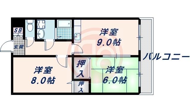 サンライフ上住吉(2LDK/3階)の間取り写真