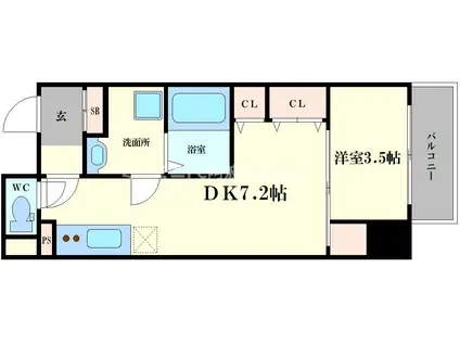 ワールドアイ京町堀(1DK/13階)の間取り写真