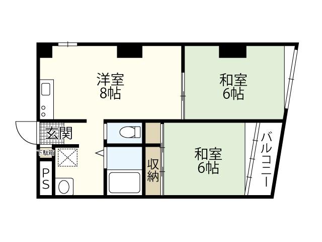 ロワールパレス2号館(2LDK/4階)の間取り写真