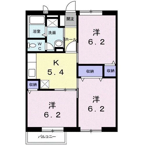 エクセルタウンI(3K/2階)の間取り写真