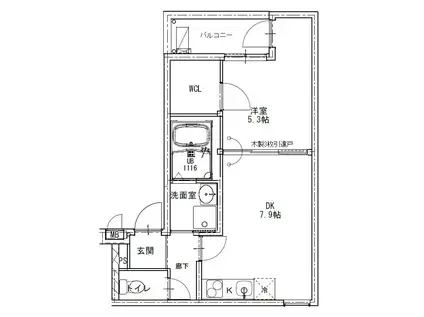 WISHパレス(1DK/1階)の間取り写真