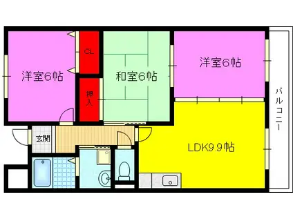 藤楓アビタシオン(3DK/7階)の間取り写真