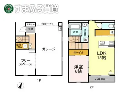 ガレージハウス(1LDK/2階)の間取り写真