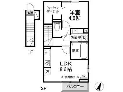 サフィール富士見台(1LDK/2階)の間取り写真