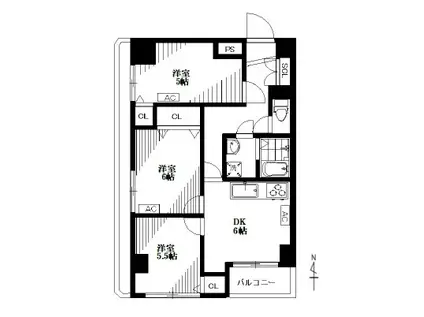 ひがしレジデンス(3DK/9階)の間取り写真