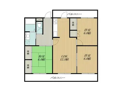 ディアコート貴船(3LDK/2階)の間取り写真
