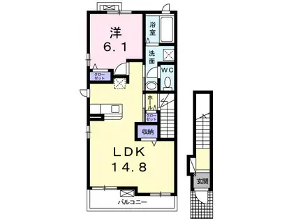エルディケイ I(1LDK/2階)の間取り写真