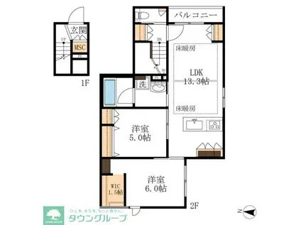 HEBEL寺町(2LDK/2階)の間取り写真