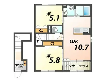 龍野町アパート(2LDK/2階)の間取り写真