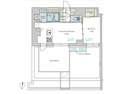 BRILLIA IST 池尻大橋(1LDK/6階)の間取り写真