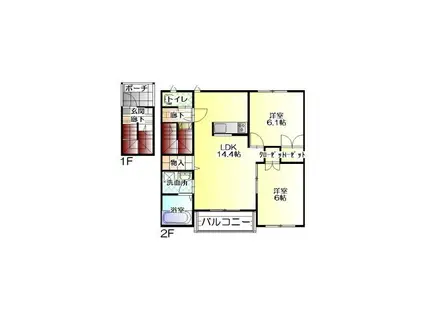 サンハイム那珂(2LDK/2階)の間取り写真