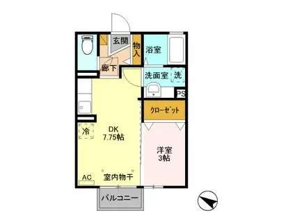 アマランス(1DK/2階)の間取り写真