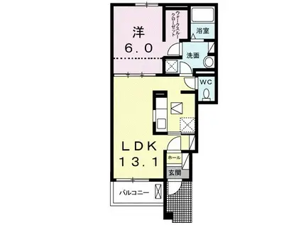 ノースコアンA(1LDK/1階)の間取り写真