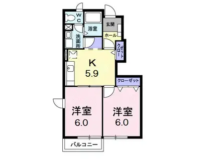 パークアヴェニューB(2DK/1階)の間取り写真