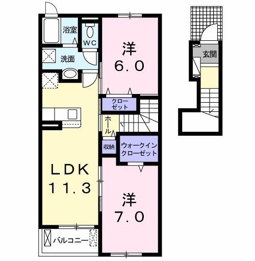 SUN16ヒロ III(2LDK/2階)の間取り写真
