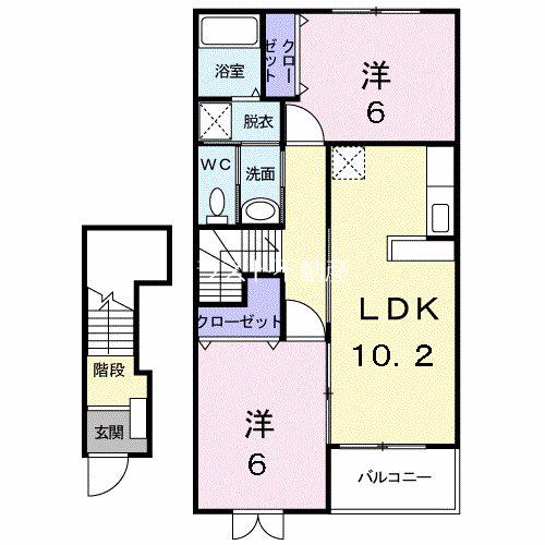 サン・フェアII(2LDK/2階)の間取り写真