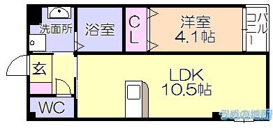 ハーヴェスト久留米(1LDK/1階)の間取り写真