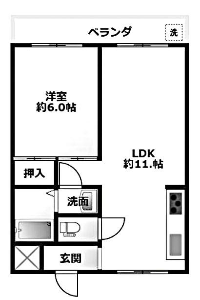 ベルエアー武庫之荘(1LDK/1階)の間取り写真