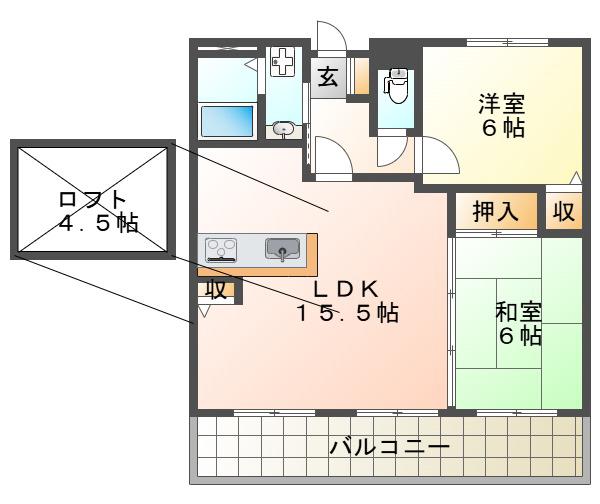 プレステージ垂水ジェームス山(2LDK/6階)の間取り写真