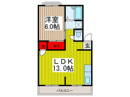 アーバンハイツB(1LDK/1階)の間取り写真