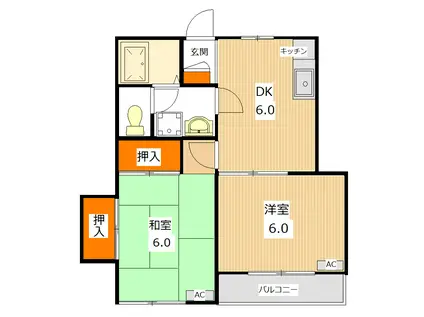 メゾンK2(2DK/1階)の間取り写真