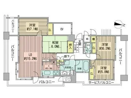 プライムアーバン円山北四条(4LDK/13階)の間取り写真