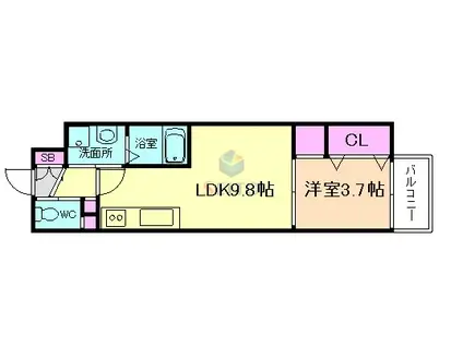 スプランディッド江坂DUE(1LDK/2階)の間取り写真