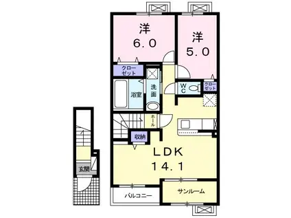 メゾンフランF(2LDK/2階)の間取り写真