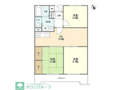 オークスK&S(3DK/2階)の間取り写真