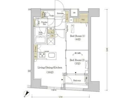 アーバネックス日本橋水天宮(2LDK/2階)の間取り写真