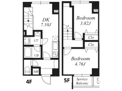 プラチナフォルム駒込(2DK/4階)の間取り写真