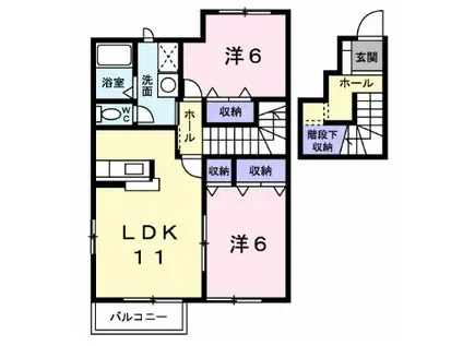 ハ-ヴェスト高原B(2LDK/2階)の間取り写真