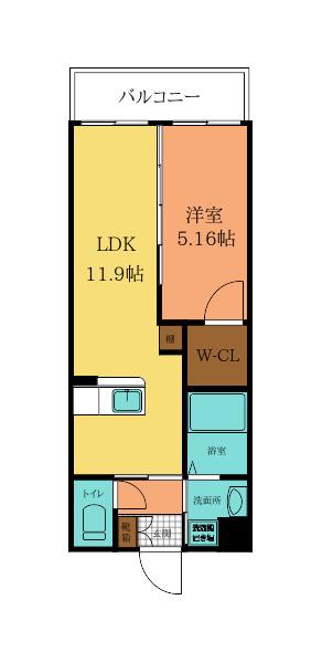 ウィングス三萩野(1LDK/13階)の間取り写真