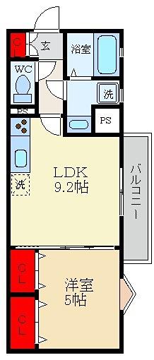 クリエオーレ松丘町(1LDK/1階)の間取り写真