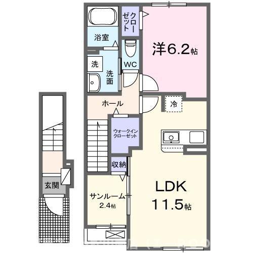 ボヌール K 中西内(1LDK/2階)の間取り写真