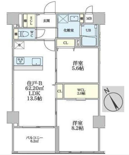 エスエス ノット(2LDK/6階)の間取り写真