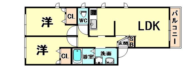 SHAMAISON塚口(2LDK/3階)の間取り写真
