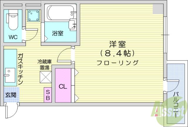 コットンK(1K/3階)の間取り写真