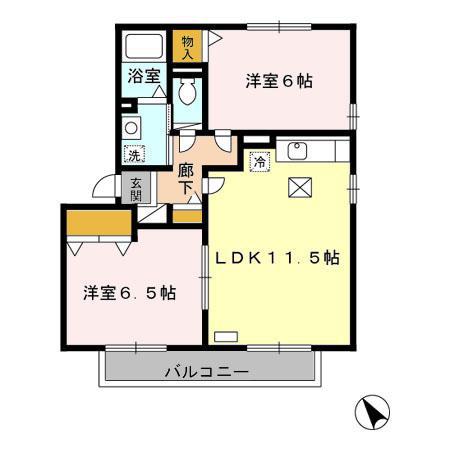 ファースト・エアフォルクII(2LDK/1階)の間取り写真