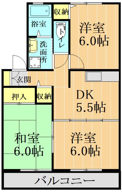 コンフォートI(3DK/2階)の間取り写真