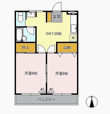 ウィンザー篠崎(2DK/1階)の間取り写真
