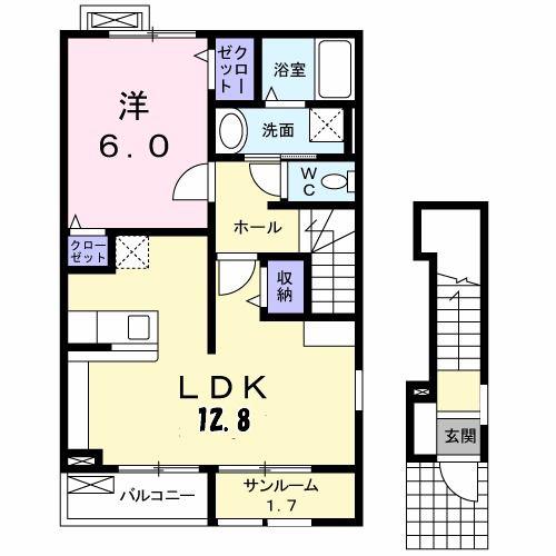 サニーフィールド(1LDK/2階)の間取り写真