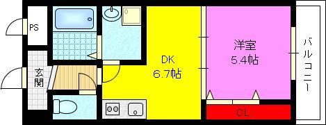 ソシアルヴィレッジ(1DK/2階)の間取り写真