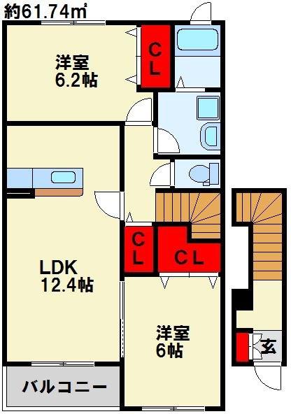 メゾン・アヴェニール・M(2LDK/2階)の間取り写真