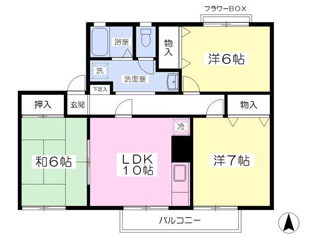 トゥインクル中條A棟(3LDK/2階)の間取り写真
