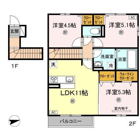 シャルム A棟(3LDK/2階)の間取り写真