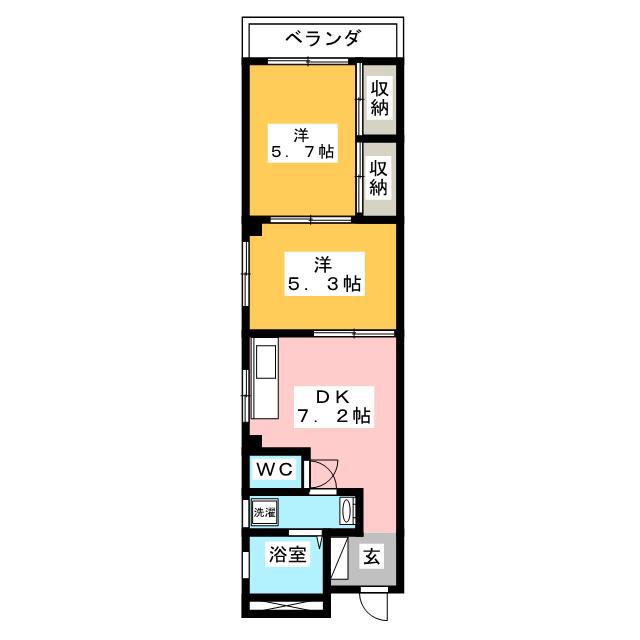 第3川瀬ビル(2DK/3階)の間取り写真