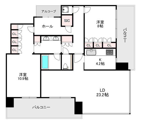 グラングリーン大阪 THE ノース RESIDENCE(2LDK/35階)の間取り写真