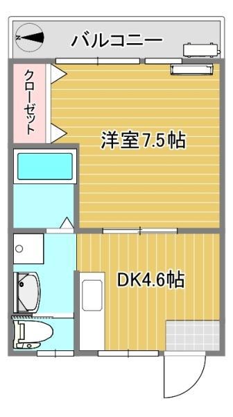 咲花ヴィラB棟(1DK/2階)の間取り写真