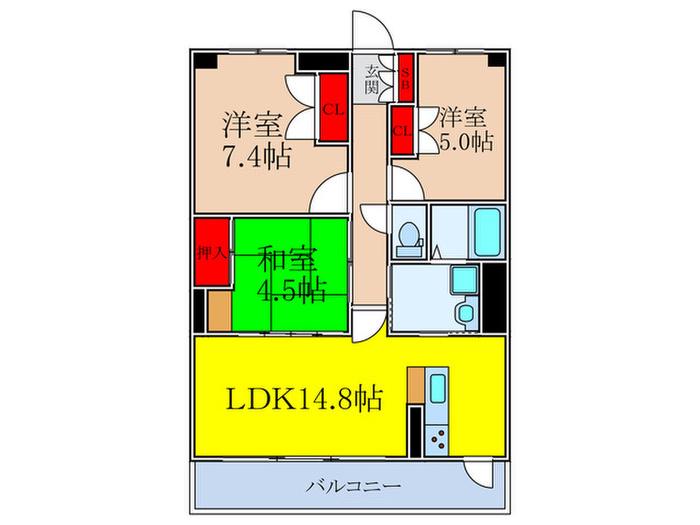 レジデンス桃山台 BIKEN(3LDK/2階)の間取り写真